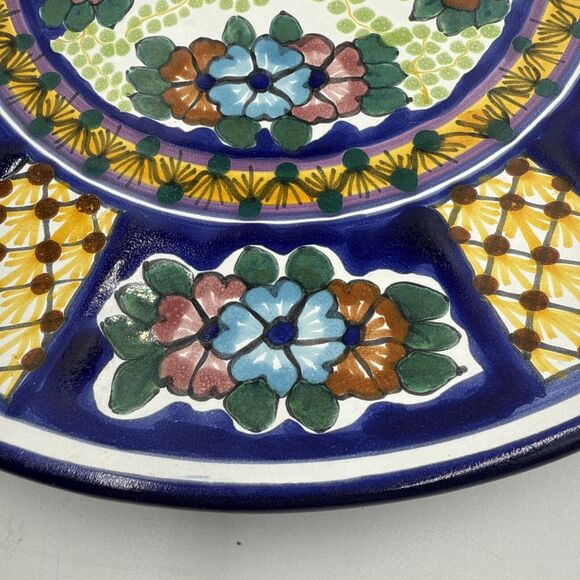 Talavera San Sebastian de Aparicio Handmade Blue Yellow‎ Floral Plate Mexico - Picture 3 of 7